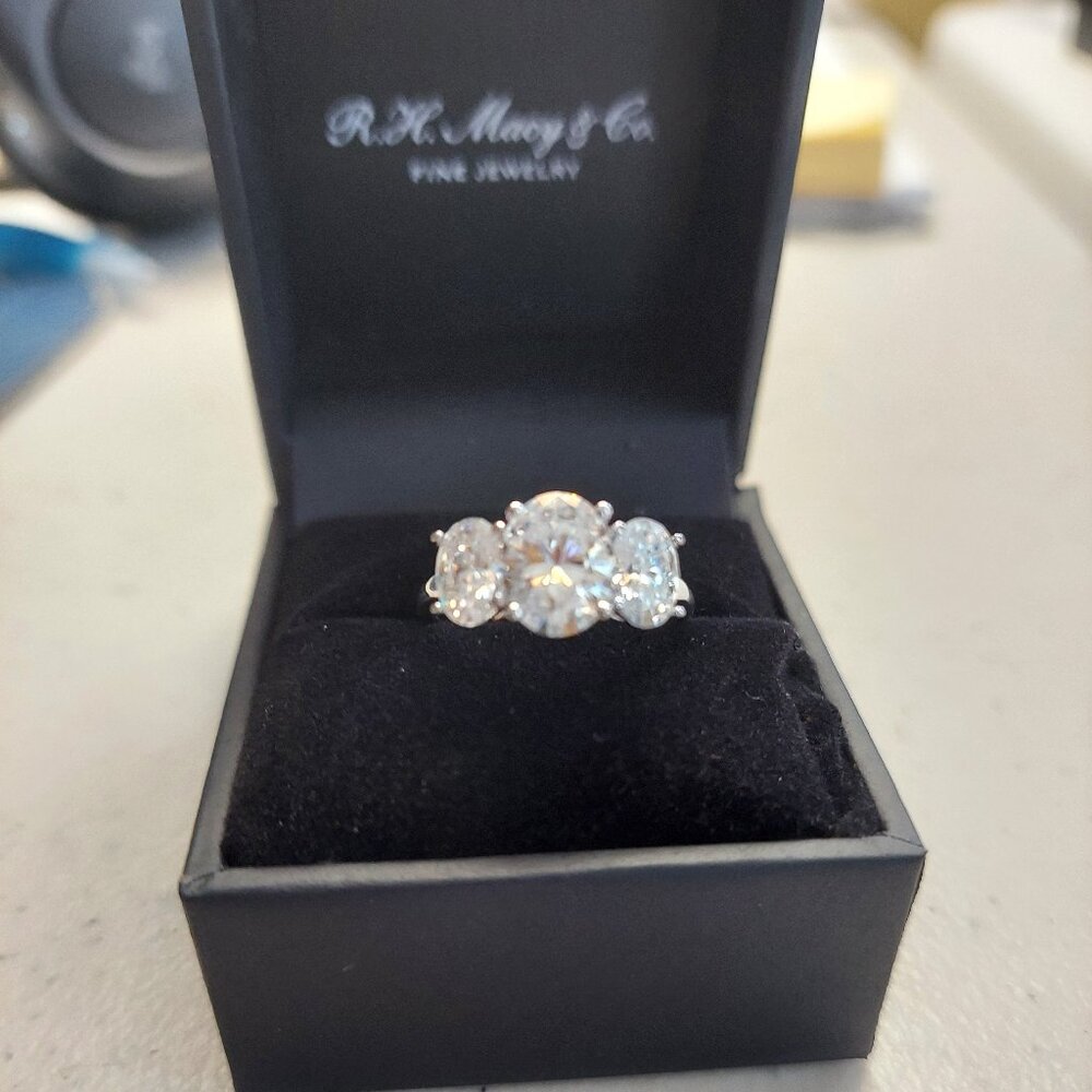 Macy's Silver-Tone Three-Stone Clear Crystal Ring